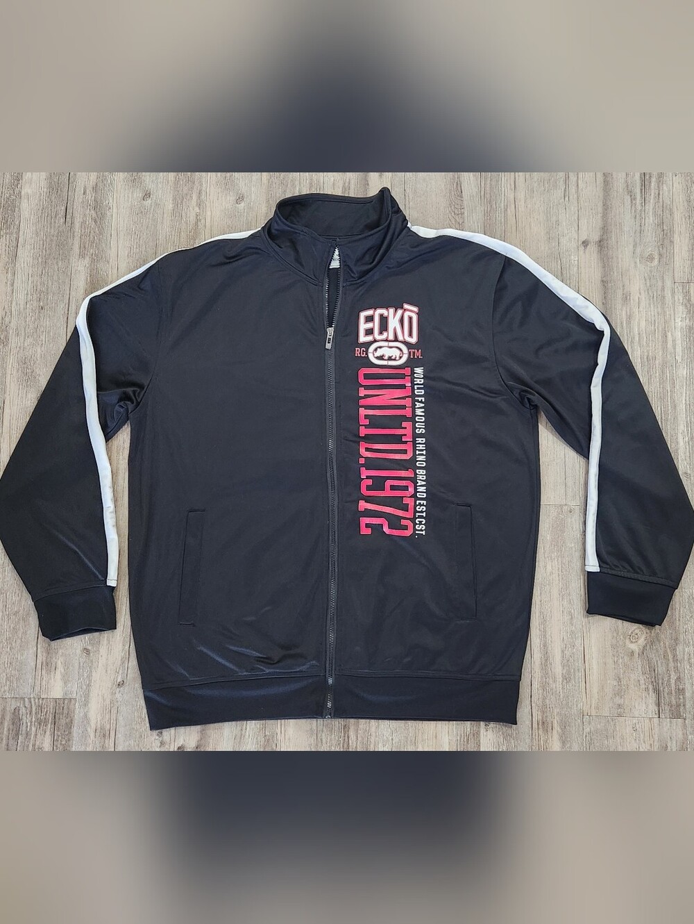 Ecko Unlimited Black Track Jacket with White Trim and Red Logo 2XL
